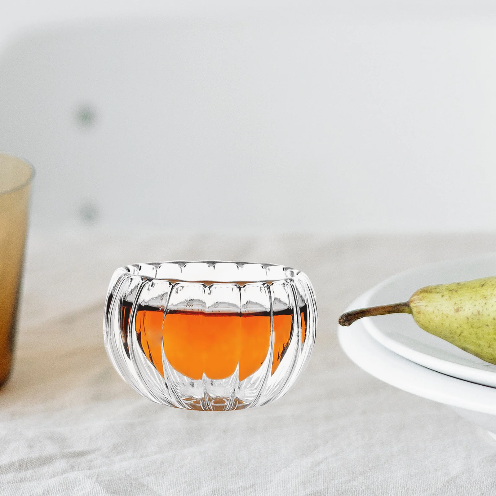 

6Pcs Delicate Glass Tea Cups Chic Design Suitable for Various Beverages Tea Mugs Glass Pumpkin Stripe Mugs Drinking Mug