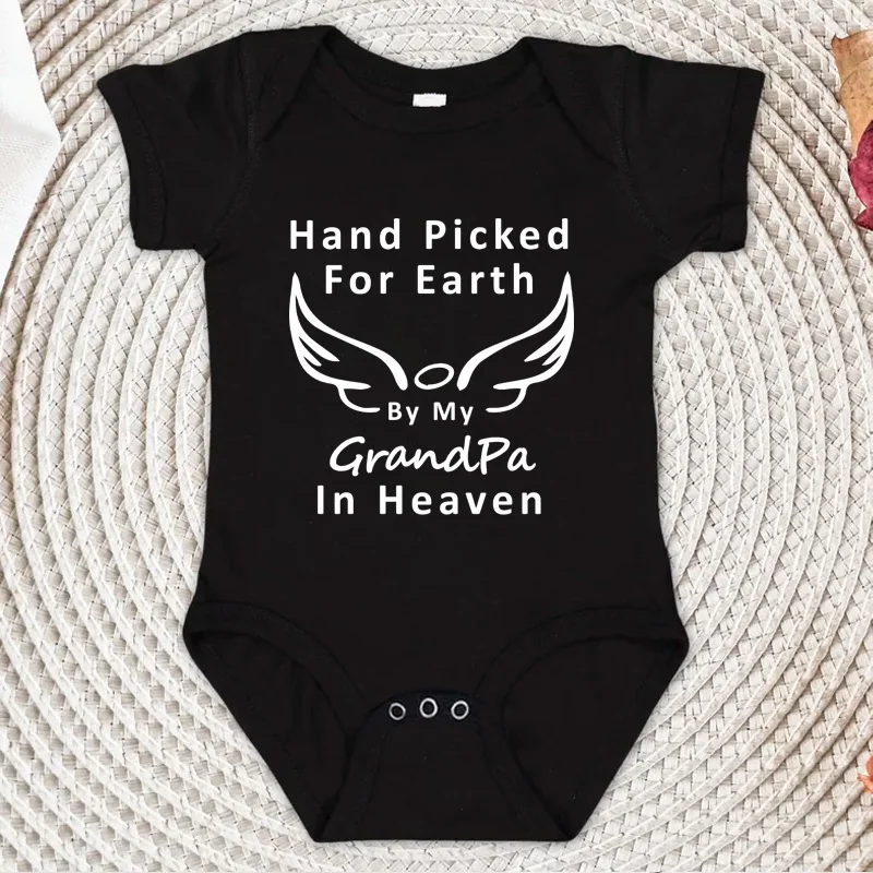 Hand Picked for Earth By My Grandpa/grandma in Heaven Baby Bodysuit Romper Summer Short Sleeve Jumpsuit Onesies - view 2