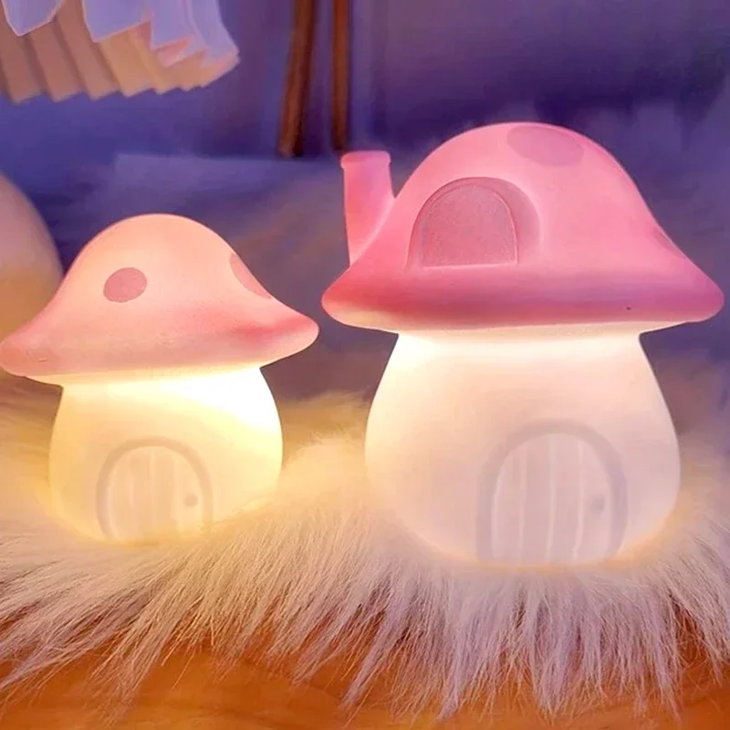 Mushroom LED Night Light Warm White Bedroom Desktop Bedside Lamp Battery Powered Atmosphere Scene Light Living Room Decoration