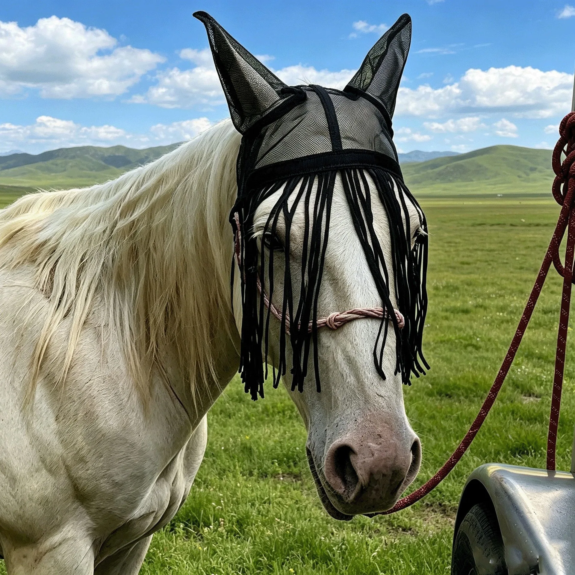 Breathable Mesh Horse Mask with Tassel And Whiskers - Anti-Mosquito Anti-Fly Summer Equestrian Supplies for Horses