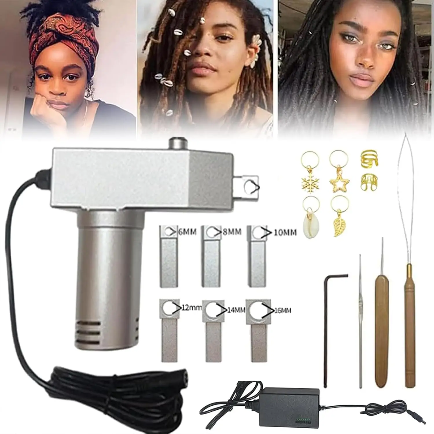 Máquina trenzada para hacer rastas, 6 cabezales, máquina eléctrica de rastas de mano para extensiones de cabello trenzado DIY, creación de rastas