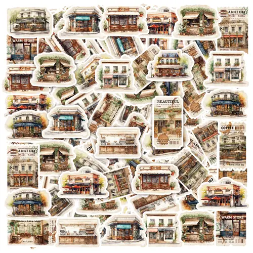 와시 페이퍼 크리에이티브 레트로 멀티 스타일 커피 숍, 재미있는 콜라주 학생 DIY 문구, 컵 장식 스티커, 30 개 