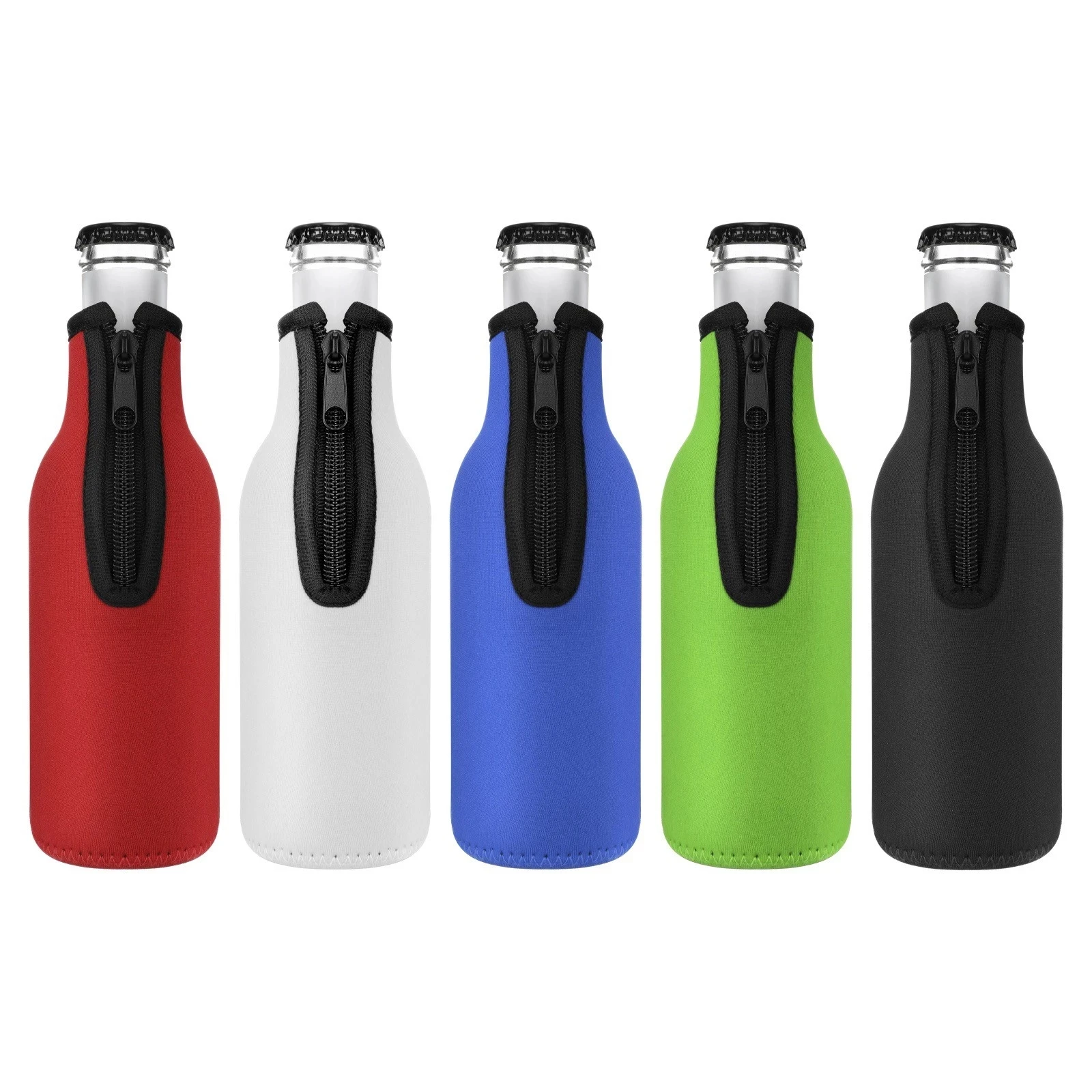 1pcs Beer Bottle Cooler Sleeves with Ring Zipper Collapsible Neoprene Insulators for 12oz 330ml Bottles Party Drink