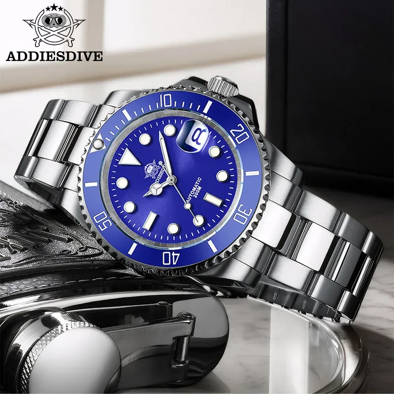 Addiesdive ساعات آلية الياقوت الزجاج AR طلاء 200 متر مقاوم للماء غواص ساعة 8215 حركة BGW9 مضيئة ساعة رجالي