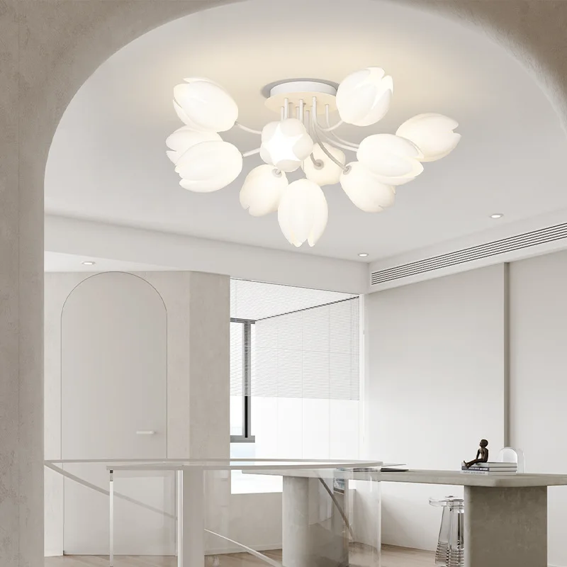 2026 Nordic White Lily Blossom Led Chandeliers Lamparas De Techo Ceiling Light For Living Dining Room Kitchen Lamp Bedroom Colga