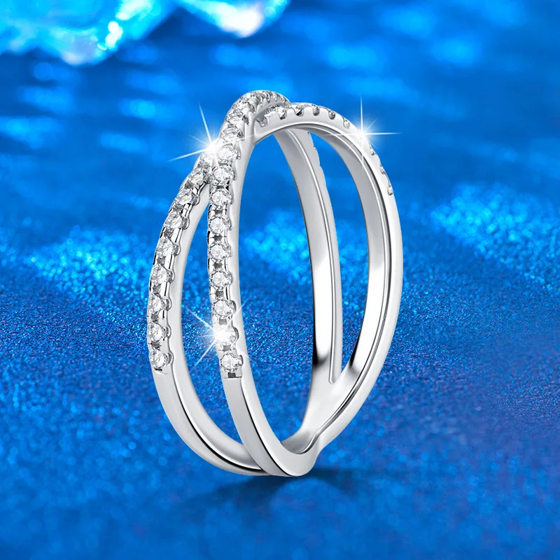 

925 Sterling Silver Ring with Synthetic Diamo Women's Faion Jewelry Cross Design Non-Fading Long-lasting Beau
