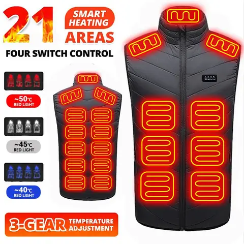 21 Heated Vest Zones Electric Heated Jackets Men Women Sportswear Heated Coat Graphene Heat Coat USB Heating Jacket For Camping