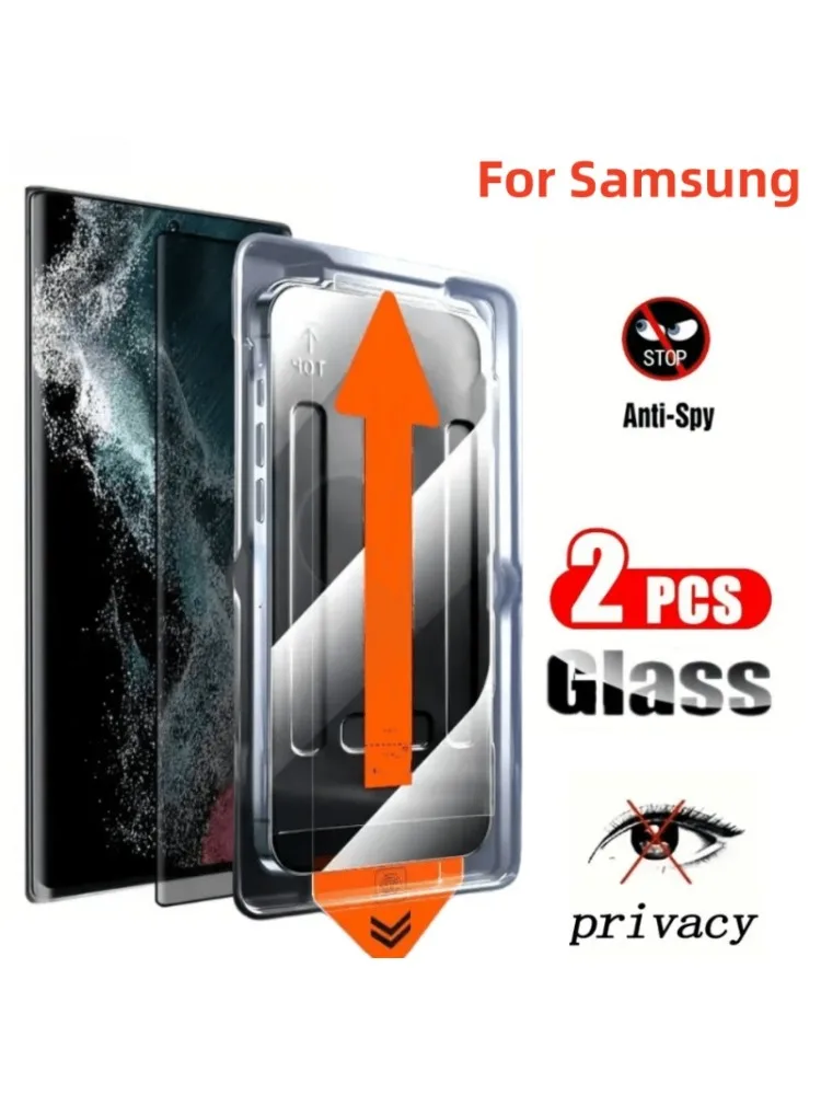 2 pacotes de protetor de tela de vidro temperado de privacidade para Samsung S22 S23 Plus Ultra S24