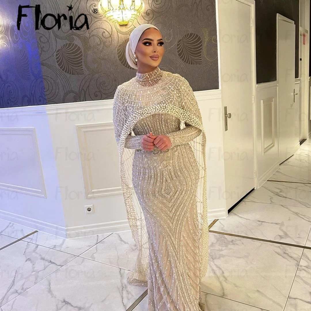 Vestido De Noiva Two Pieces Muslim Beige Evening Dress Dubai Middle East Formal Prom Dresses Formal Occasion Dresses Custom Made