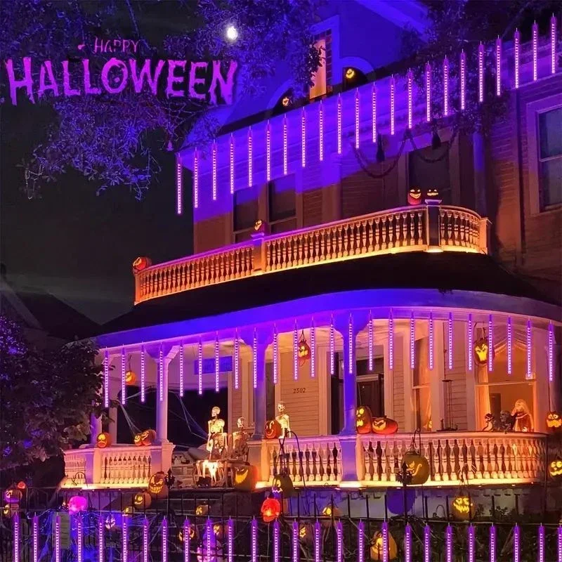 LED Meteor Shower Rain Lights 1/2/3/4Set Falling Rain Fairy String Lights Christmas Holiday Snow Falling Icicle Cascading Light