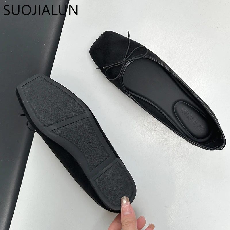 SUOJIALUN 2024 Autumn Women Flat Shoes Fashion Round Toe Shallow Slip On Ballerinas Shoes Soft Flat Heel Ladies Dress Boat Shoes