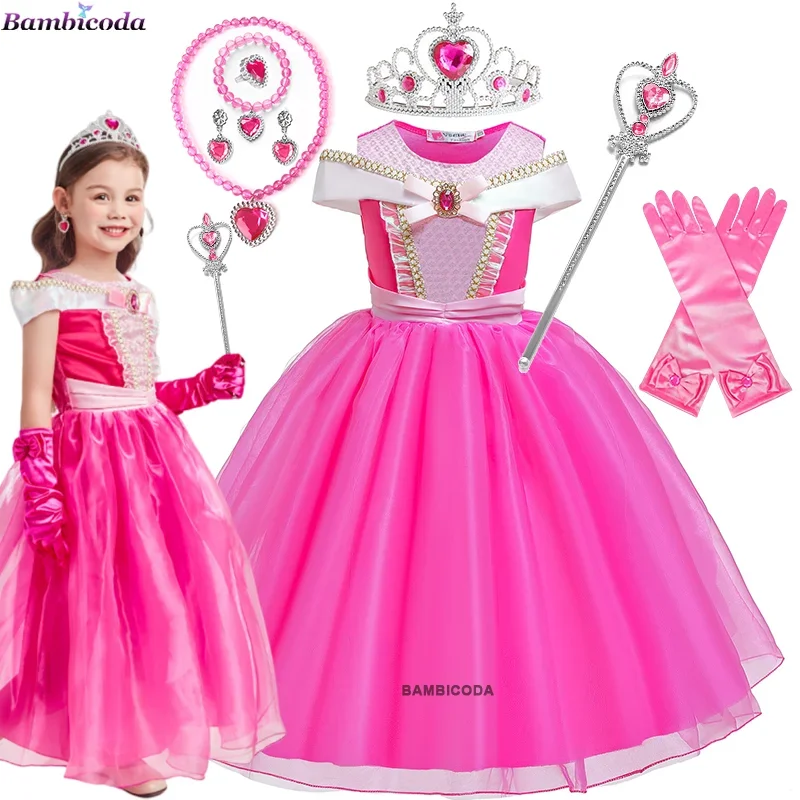 RT01 Girls Sleeping Beauty Aurora Cosplay Dress Off Shoulder Prom Gown Children Halloween Carnival Gift Fancy Party Princess*Jk2
