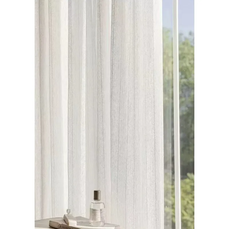 Modern Simple Style White Lines Light Luxury Elegant Crystal Hemp Curtains Living Room Bedroom Balcony Blackout Curtains