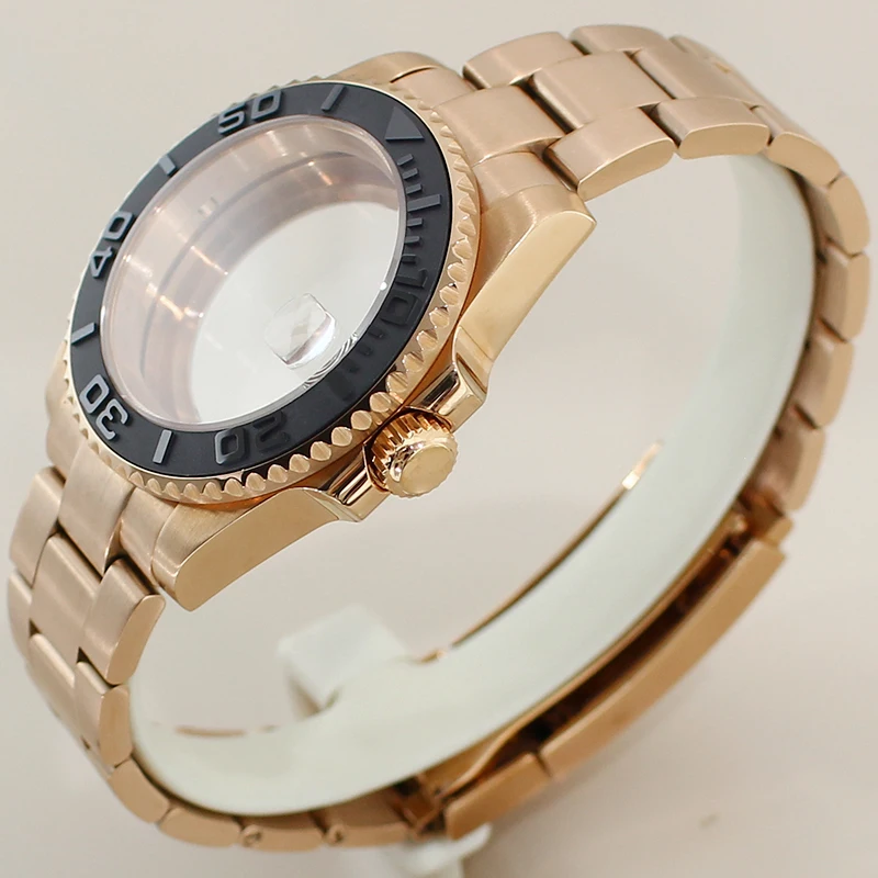 Rose Gold 40mm Watch Case Bracelet Yacht Bezel For Seiko NH35 NH36 NH38/34 Miyota 8215 ETA2824 Movement 28.5mm Dial Slide Buckle