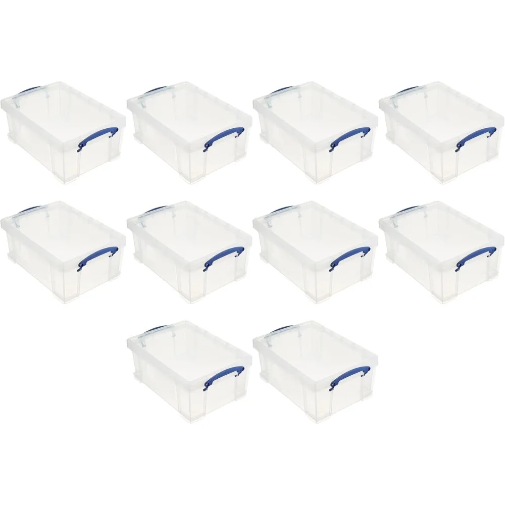 صندوق تخزين بلاستيكي سعة 9 لتر قابل للتكديس مع غطاء كبس ومقابض قفل مدمجة لتنظيم المنزل والمكتب (10 قطع)