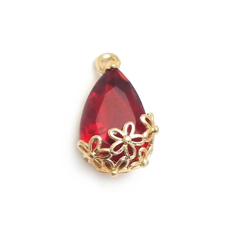 18K Gold Color Brass and Glass with Flower Drop Shape Charms Pendants High Quality Diy Jewelry Making Earrings Accessories
