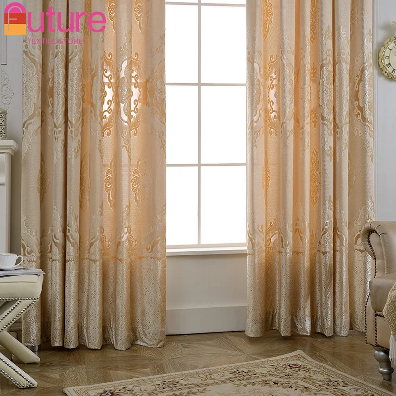 

Cream Beige Chenille Embroidered and Flocked Jacquard Curtains for Living Room Bedroom Villa Decoration Finished Curtains