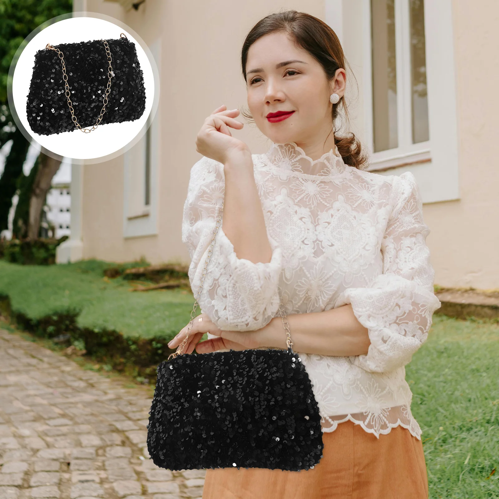 Shiny Sequin Square Bag Compact Glitter Crossbody Purse Adjustable Chain Strap Evening Clutch For Women Party Prom Wedding Mini