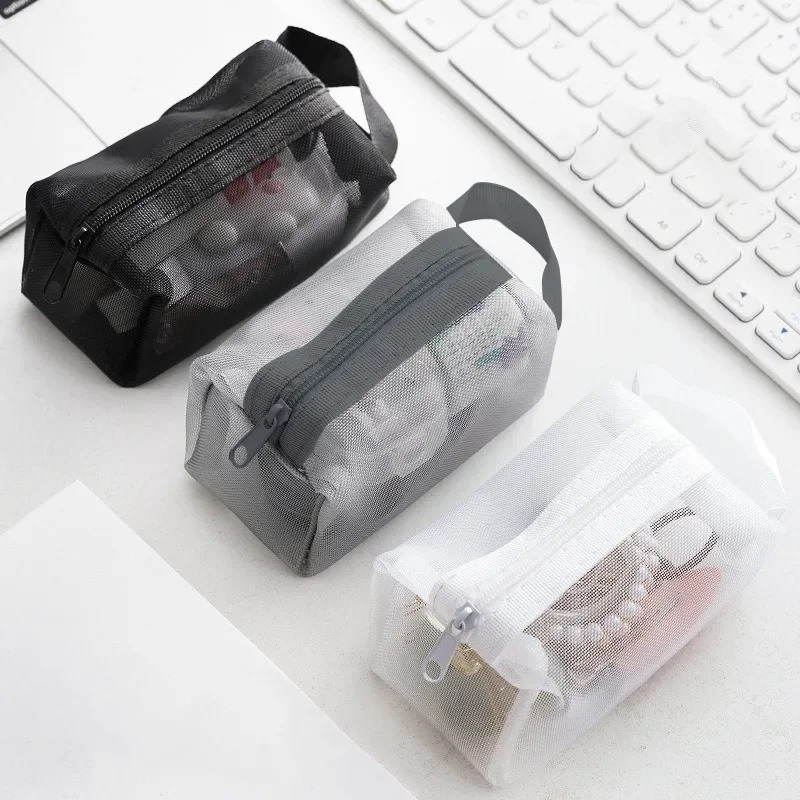 Mini-Kosmetiktaschen aus transparentem Nylon-Netzstoff, niedliche kleine Lippenstift-Make-up-Taschen für Damen, Beutel, Organizer für Datenkabel, Schlüssel und Kopfhörer – Detail 14