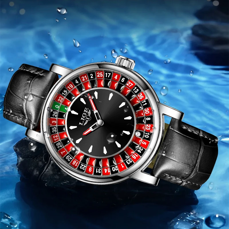LIGE Orologi al quarzo dal design unico per uomo Orologio da uomo con cinturino in pelle impermeabile sportivo casual da tavolo da gioco creativo alla moda retrò