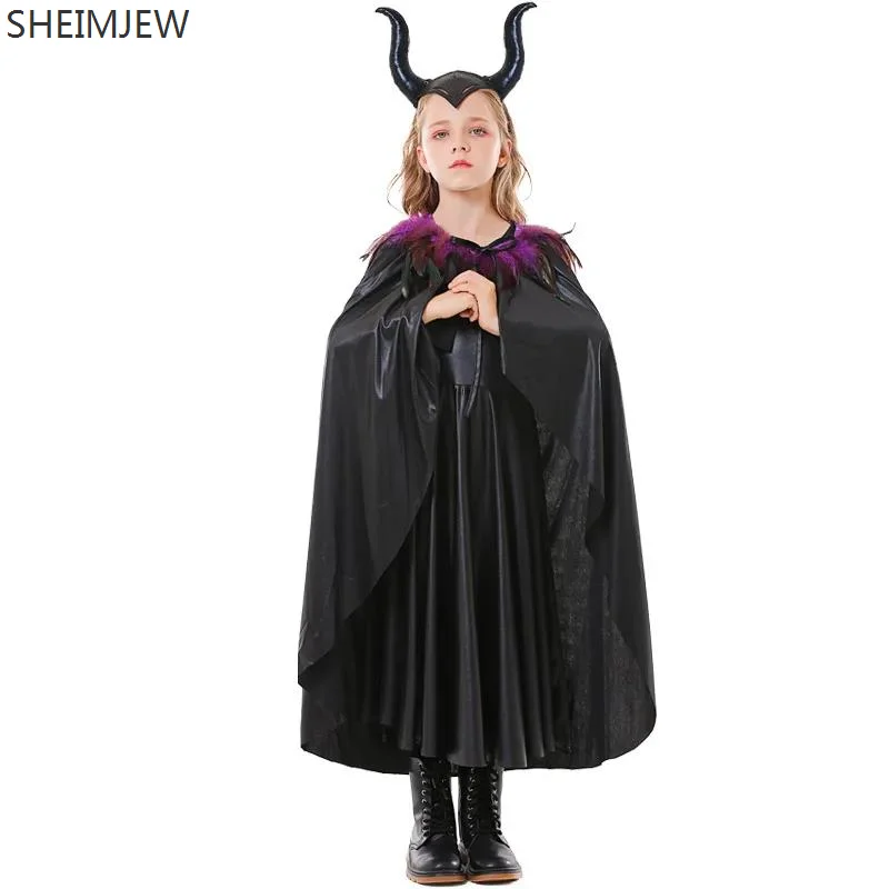 

Children's Day Girls Demon Queen Vampire Cosplay Dress Kids Witch Costumes Halloween Carnival Party Sleeping Dark Queen Dress Up