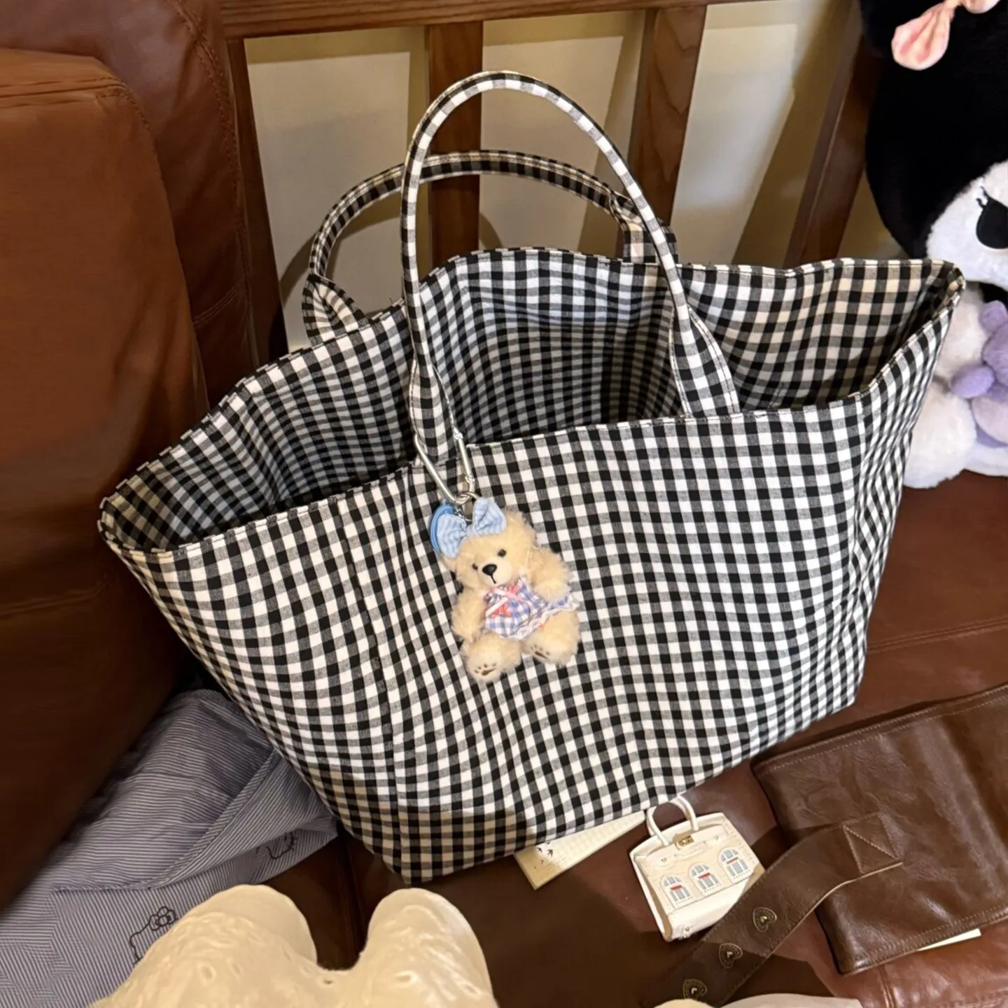 

Women's Tote Bags Korean Plaid Harajuku Fashionable Simple Versatile Shoulder Bags Large Capacity Portable Handbags For Girl