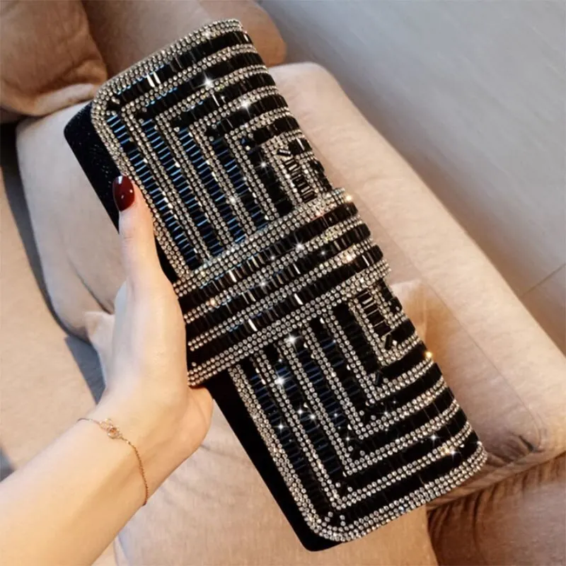 Pochette con strass da donna borse da sera Sparkling Glitter Formal Party Wedding Cocktail Prom Bags con catena