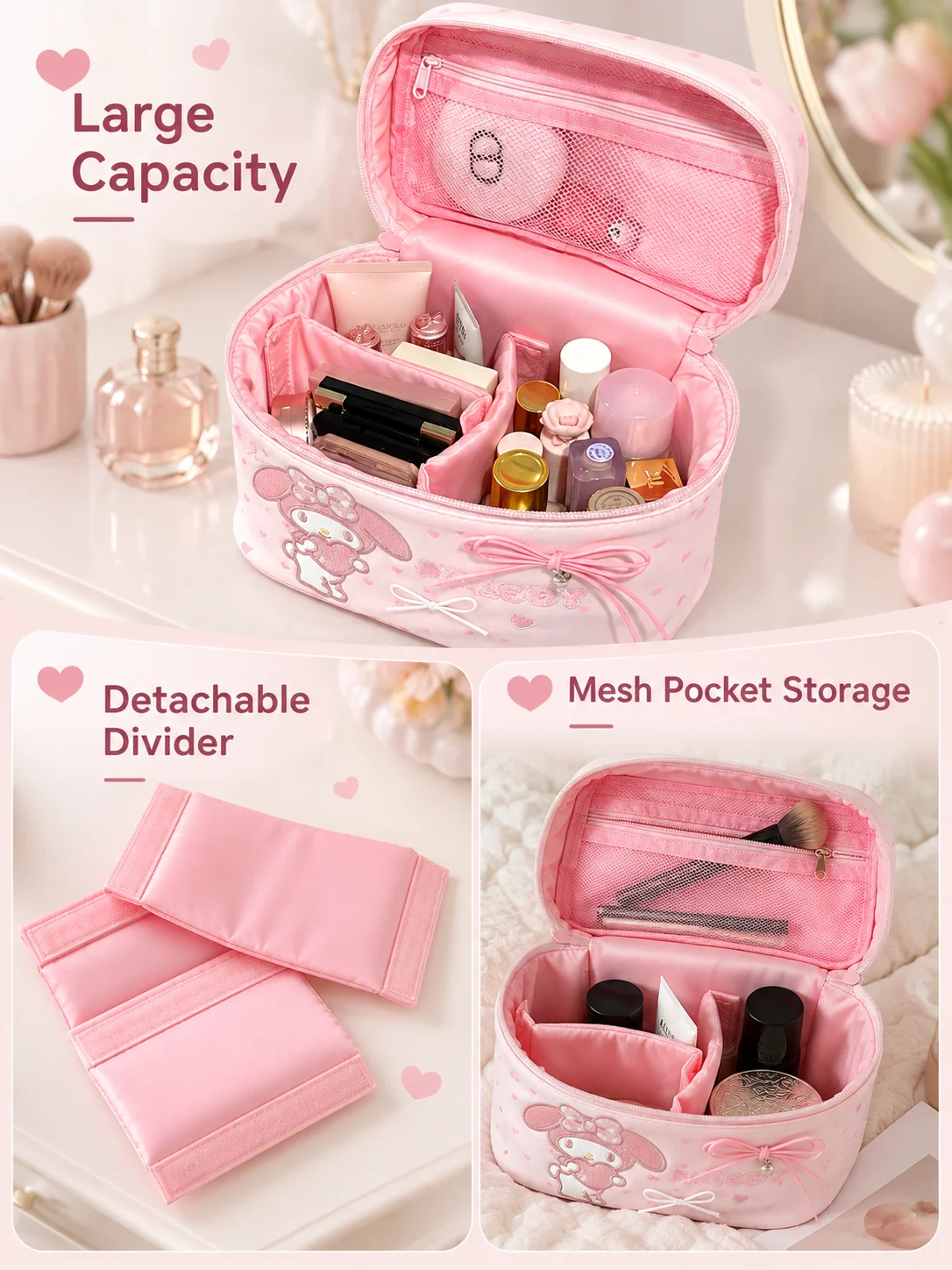 Ins New Sanrio My Melody Large Capacity Girl Cosmetic Bag Portable Toiletry Bag Makeup Organizer Teen Travel Storage Pouch Gift