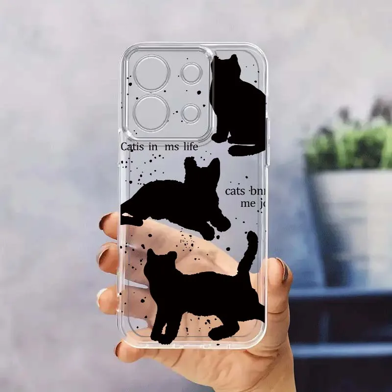 كارتون أنيمي القط الأسود ل Xiaomi Redmi 10 11 K30 K40 K50 K60 K70 Pro Prime Plus Ultra Zoom 5G حافظة هاتف شفافة من البولي يوريثان