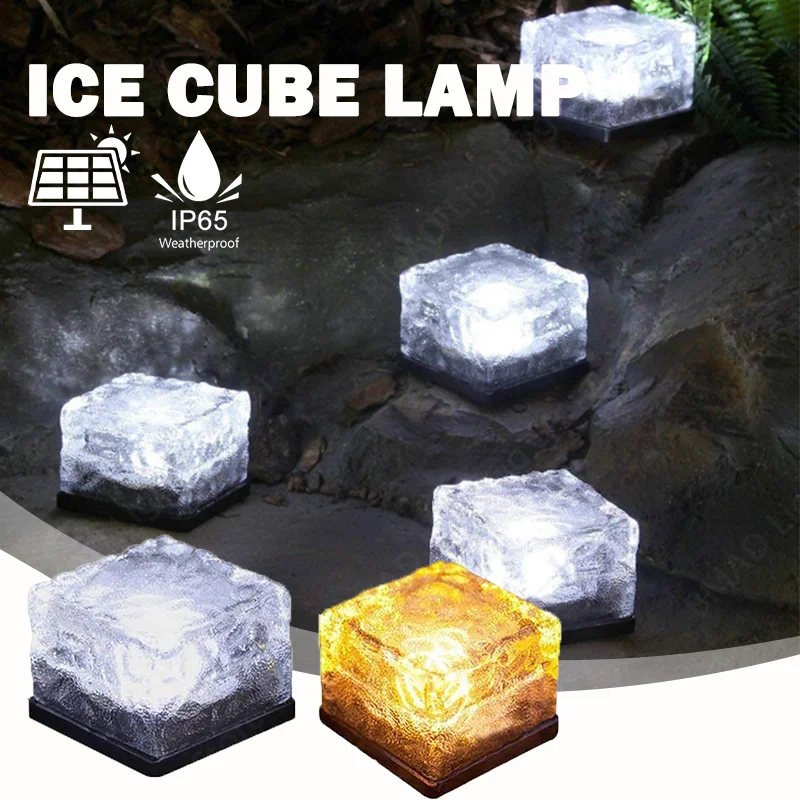 

Solar Ice Cube Lamp Glass Brick Crystal Light Waterproof Garden Courtyard Pathway Decoration Christmas Ice Rock Cube Lamp