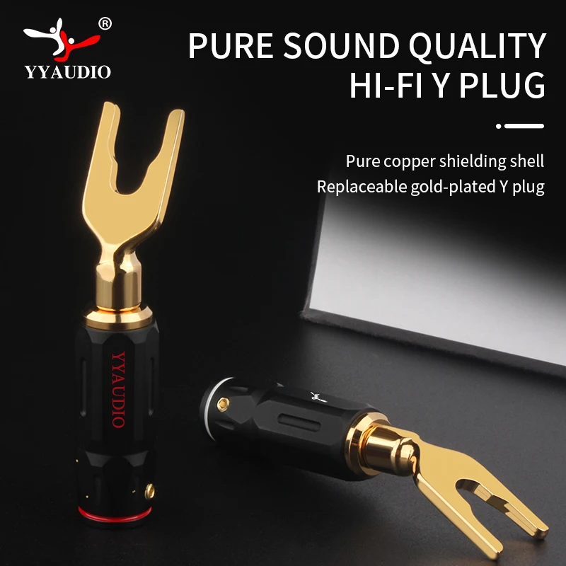 YYAUDIO 8pcs Y Spade Banana Plug Audio Screw Fork Connector Adapter HiFi 24K Gold Plated Speaker Connector Plugs