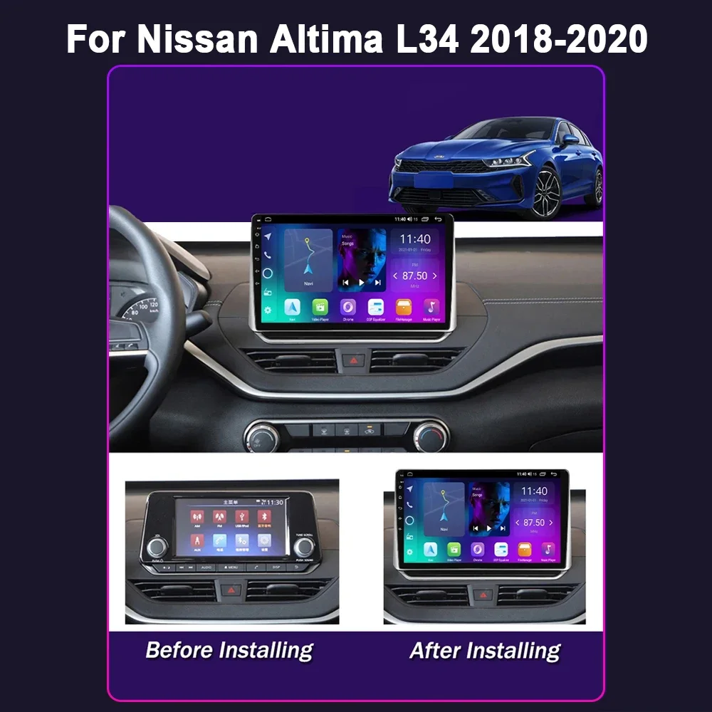 Wireless Carplay Stereo For Nissan Altima L34 2018-2020 Universal GPS WiFi Android 14 Car Radio Multimedia Navigation 4G Screen