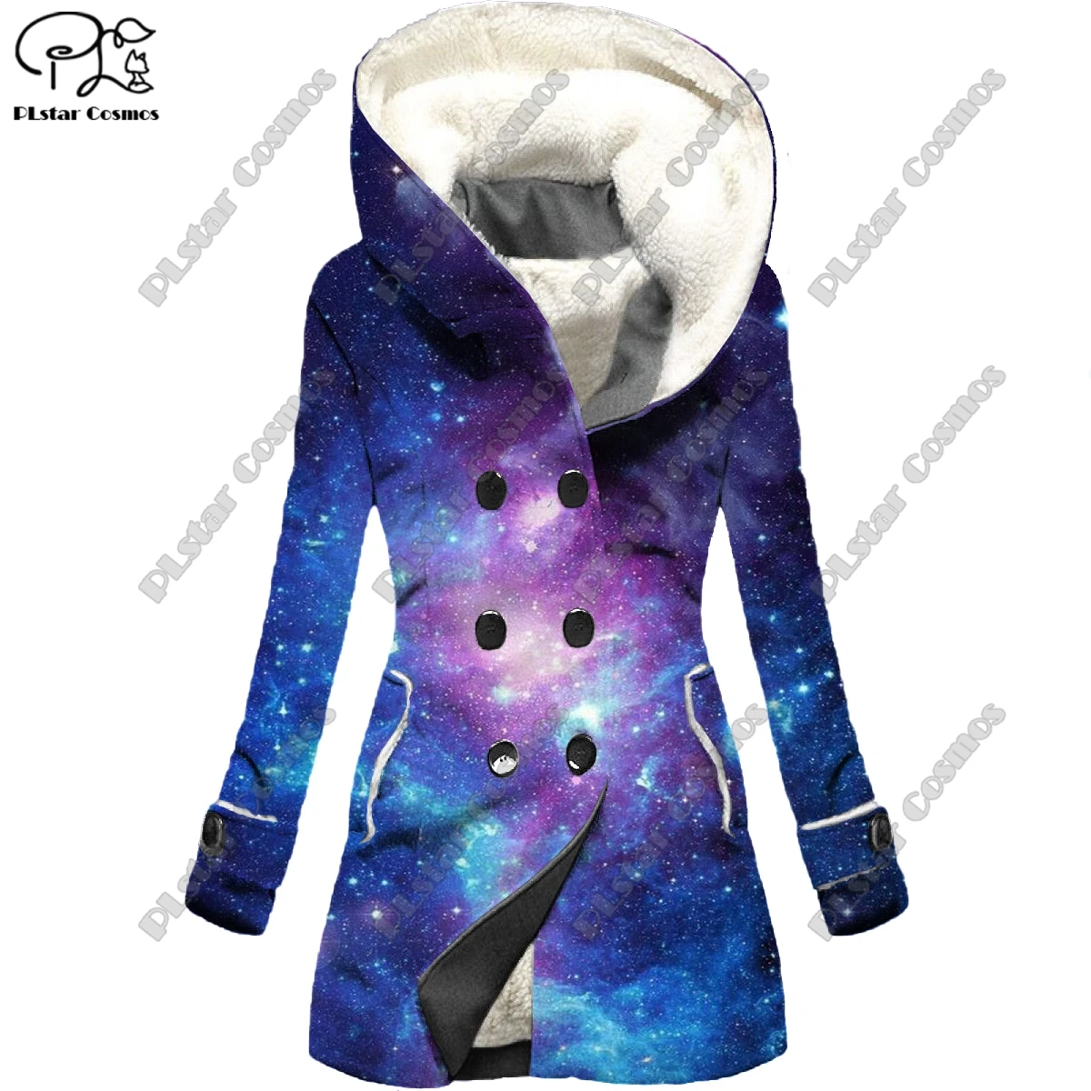 3D printing gradient starry sky pattern hooded zipper warm women's coat winter casual gift series new