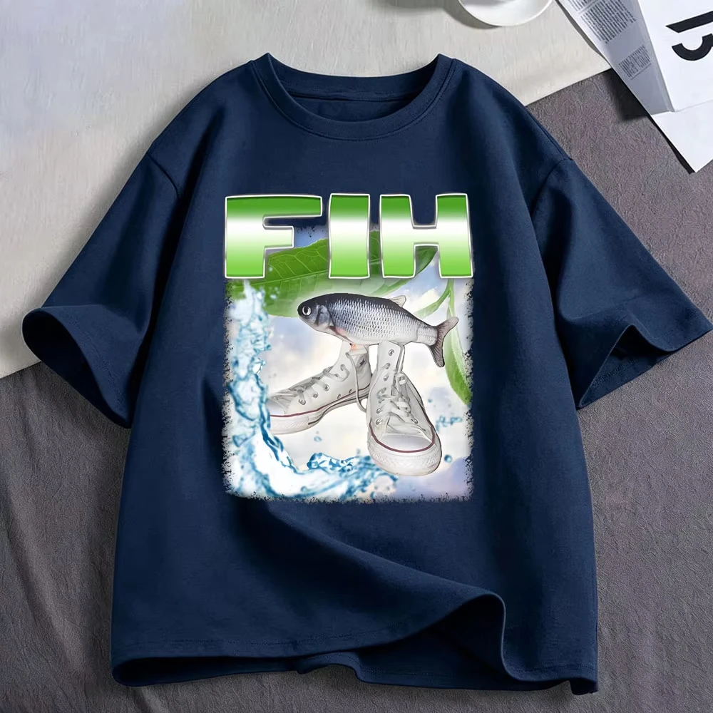 Fih Shoes Misspelled Fish Funny Meme Graphic T Shirts Men Women Clothing 100% Cotton Oversized Short Sleeve T-shirts Streetwear