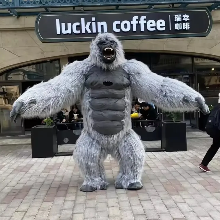 Nuevo inflable negro y plata 2M/2,6 M gran mascota gorila King Kong disfraces Cosplay fiesta publicidad muñeco de dibujos animados de felpa