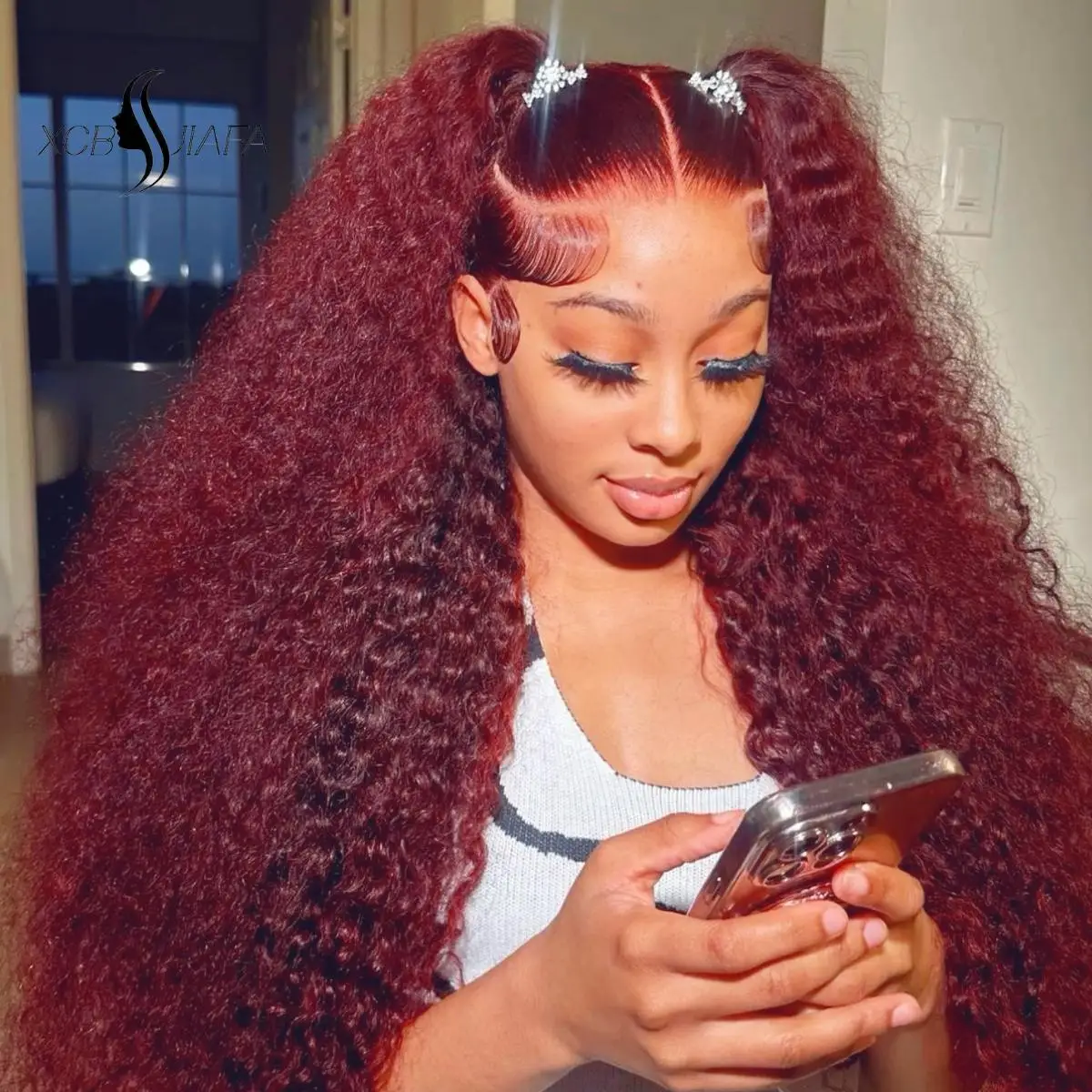 Gelombang Dalam Merah Marun 99J Warna Rambut 30 36 Inci Merah 13X6 Hd Wig Rambut Manusia Renda Depan untuk Wanita dengan Kepadatan 200 Anggur Merah Brasil