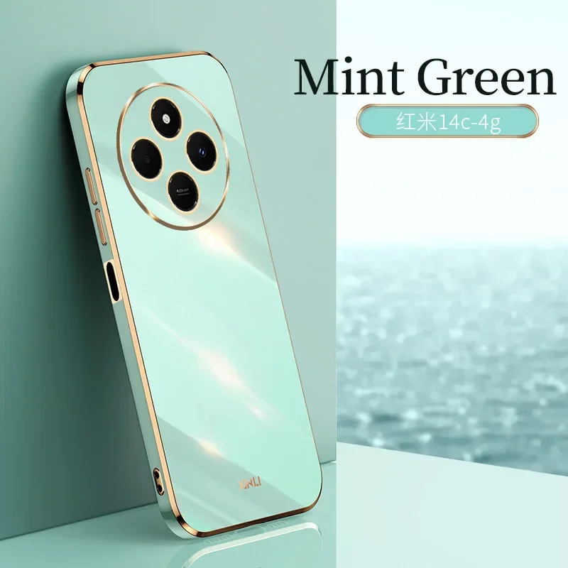 

For Xiaomi Redmi 14C 4G Xiomi Redmi14c Phone Case luxury Square plating soft silicone plating glossy back cover Shell funda capa