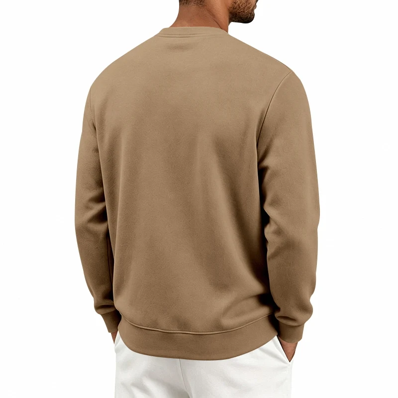 Einteiliger, locker sitzender, klassischer, mit Fleece gefütterter Rundhals-Langarm-Sweatshirt für Herren, warmes, winddichtes, lässiges Winter-Oberteil – Detail 14