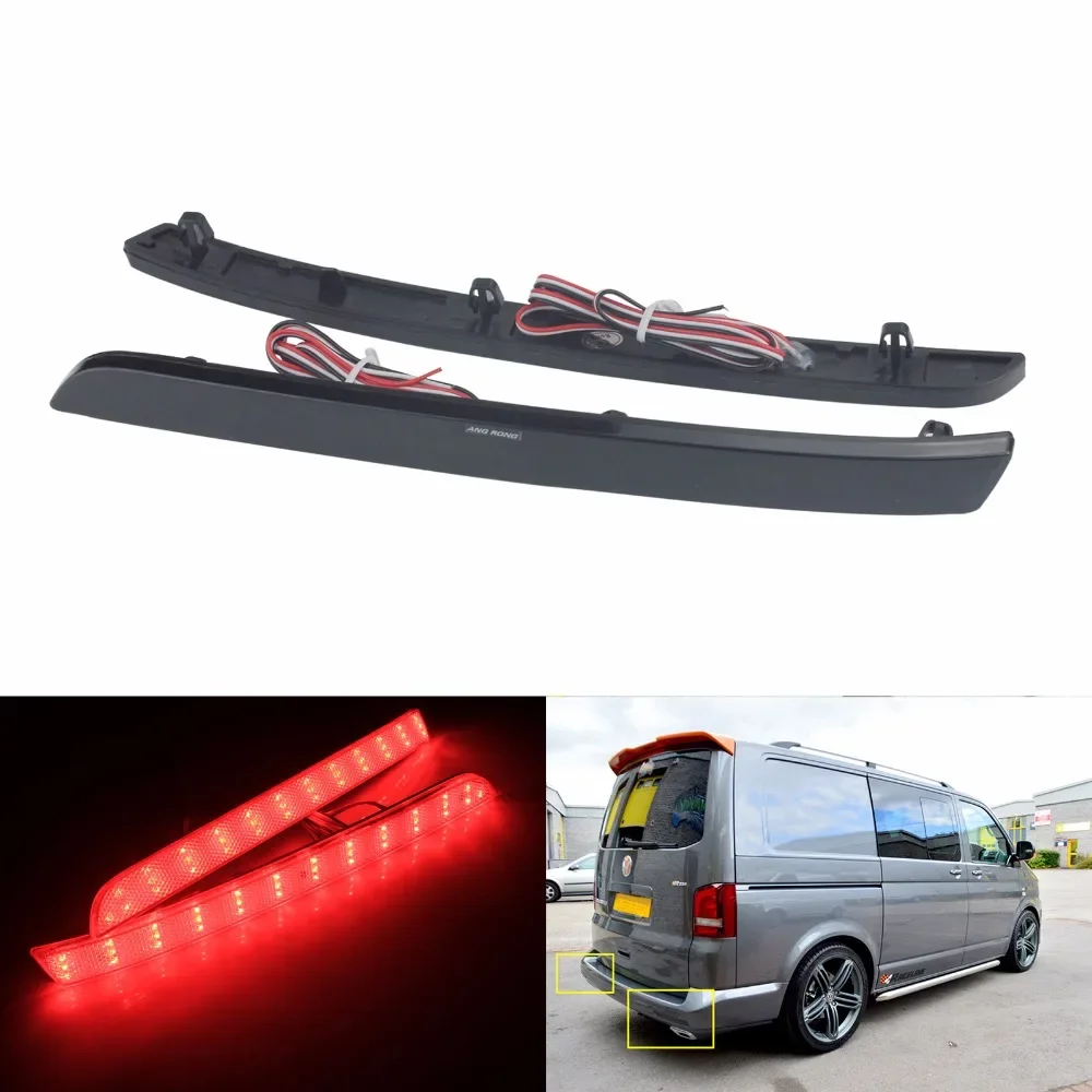 

ANGRONG 2x Rear Bumper Reflector LED Tail Light Smoked Black Lens For VW 2012-16 Transporter T5