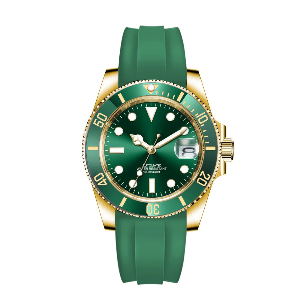 Custom logo 40mLuxury NH35/ Miyota Automatic Mechanical Wristwatch MenYacht Watch Clock Ceramic Bezel Two Tone Gold Rubber Band view 4