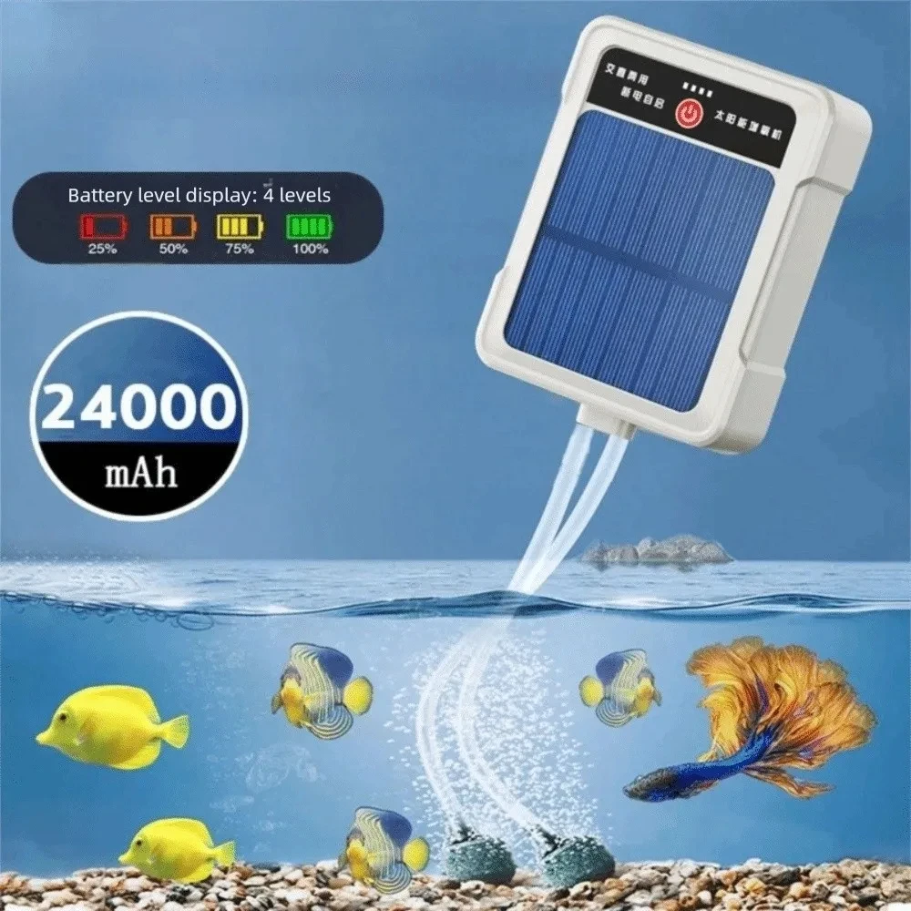 Portable Solar Oxygen Pump With Pipe Aquarium Wave Maker USB Aquarium Pumps High Power Quiet Fish Tank Aerator Outdoor Fishing
