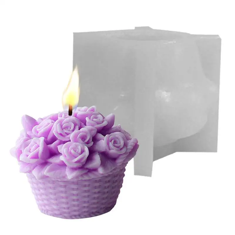 Silicone Flower Molds For Candle Making Lovely Flower Basket Aromatherapy Candle Mold Home Decor Clay Casting Craft Decorating