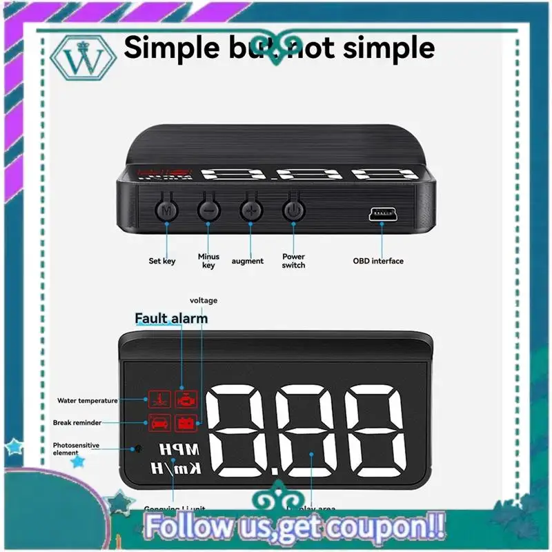 Upgraded Enhanced Vehicle Monitoring With M3 OBD2 HUD: Speedometer, Temp & Voltage Display With KMH/MPH And Integrated Alarms