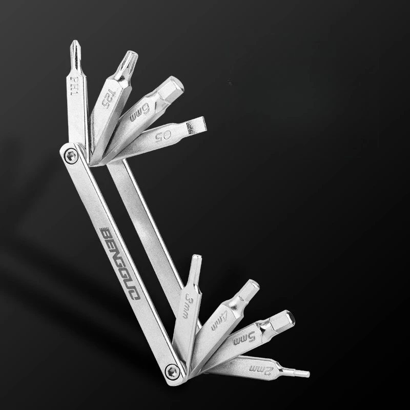 أداة إصلاح الدراجة، أداة إصلاح متعددة الوظائف للدراجة الجبلية، 8 في 1، مفتاح ربط محمول قابل للطي