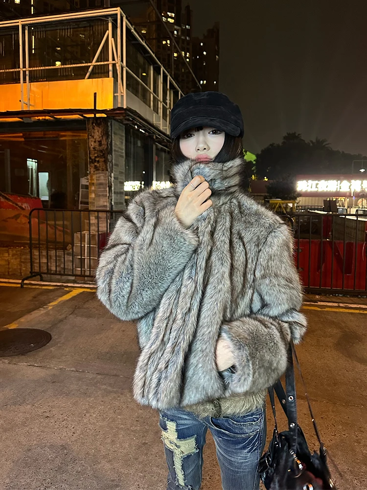 

CGGA American Sle High Faion Simulation Fur Cotton Jaet ex Casual Versatile Winter Warm Fluffy Outerwear