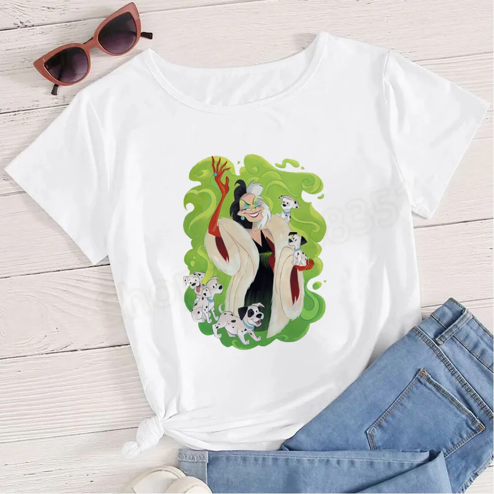 T-shirt girocollo moda donna Cruella De Vil 101 Dalmati maniche corte adatta per tutte le stagioni T-shirt grafiche Y2K Top