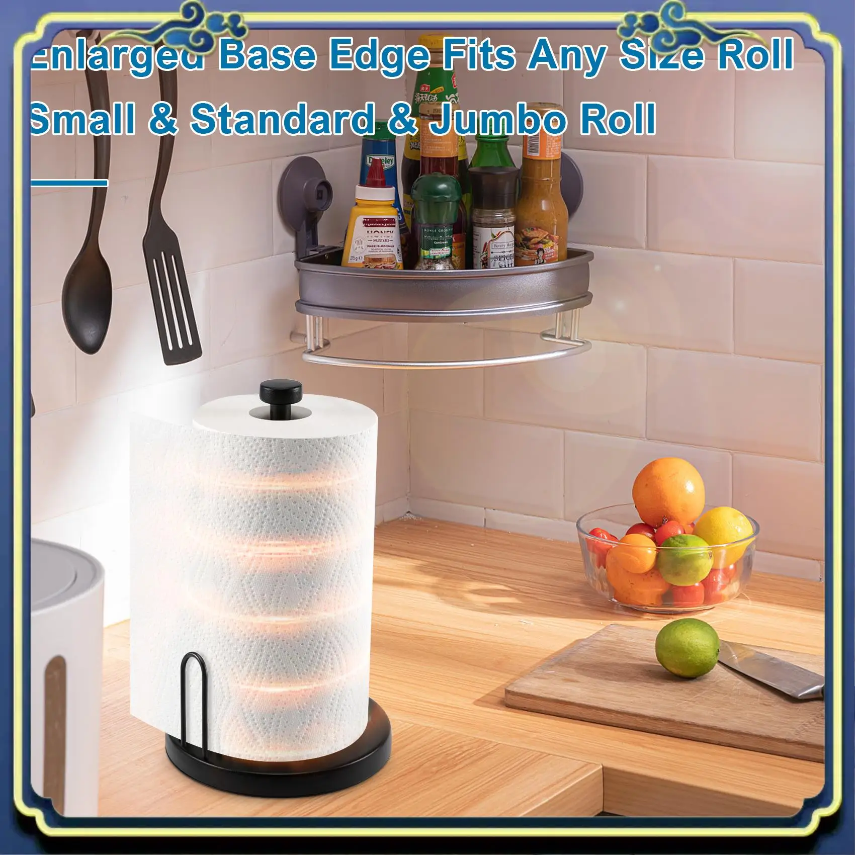 Portable Paper Towel Holder Countertop, Paper Towel Stand With Ratchet System For Kitchen Bathroom Black