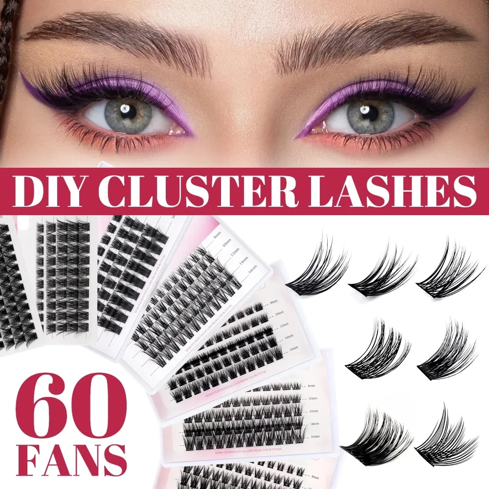 Fadvan DIY Clusters Eyelash Extension Dovetail Segmented Lashes 60 Volume Natural Cluster Segmented Eyelashes Bundle Lashes