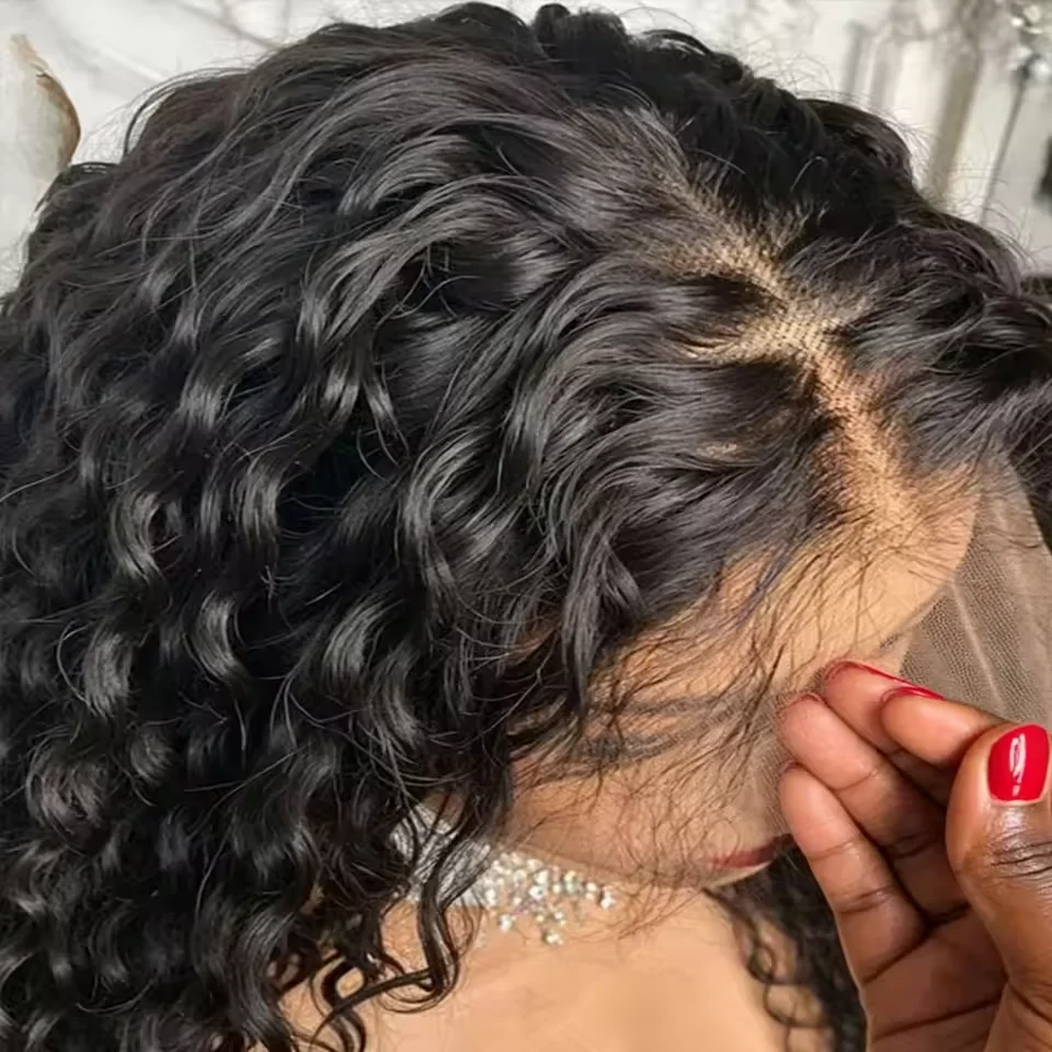 Jerry Curly Water Wave Human Hair Lace Wig 34 Inch 250 Density 13x4 13x6 HD Transparent Lace Front For Black Women