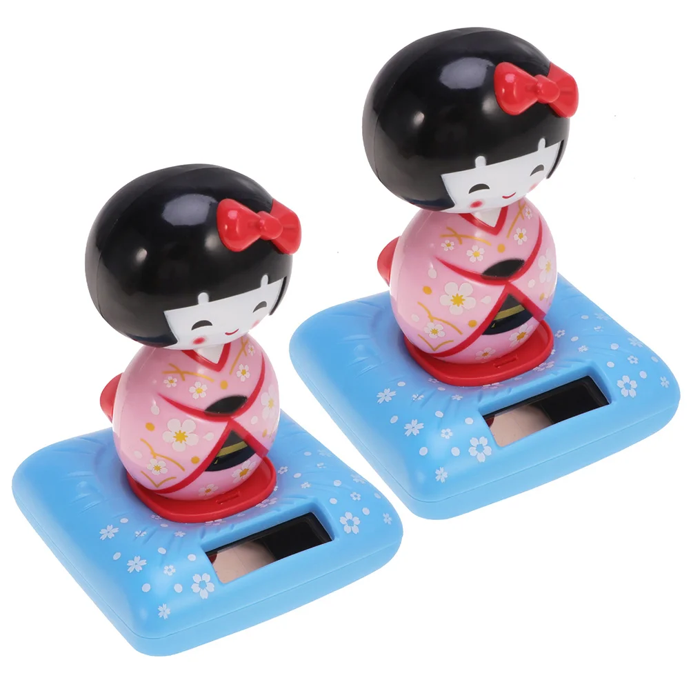 2 pçs japonês quimono carro ornamento solar balançando cabeça estatueta painel decoração brinquedo de plástico presentes acessórios do carro desktop